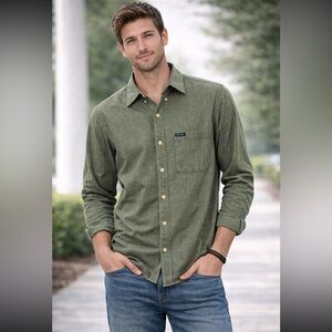 Abercrombie & Fitch Green Micro-Check Button-Down Shirt — Size S